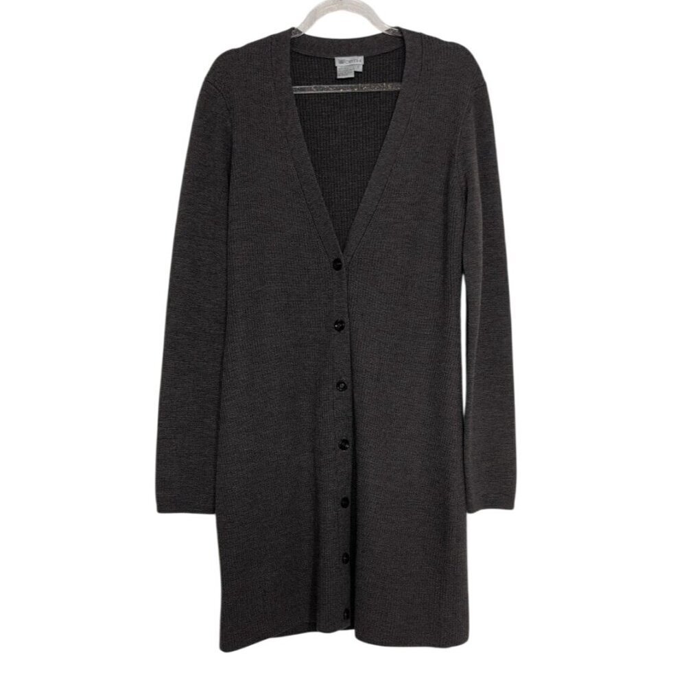Worth Wool Ribbed Cardigan Womens Size Small Brown Knit V Neck Duster Sweater